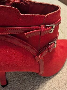 ...Me Too Women's Red Suede Buckle Ankle Booties